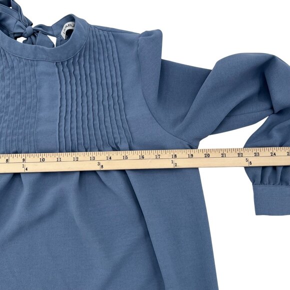 Liumilac Light Blue Womens Long Sleeve Blouse Pintuck Detail & Bow Tie Neck S - Picture 3 of 6